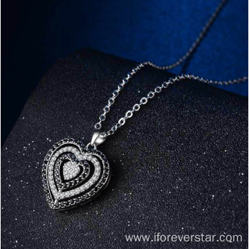 925 silver pendant pave heart charm